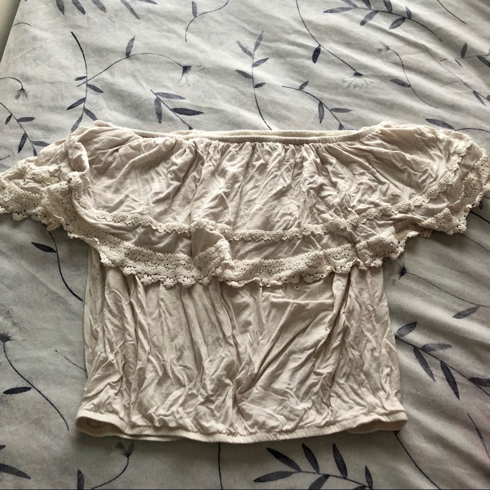 Hollister Cream Off the Shoulder Crochet Bohemian Top